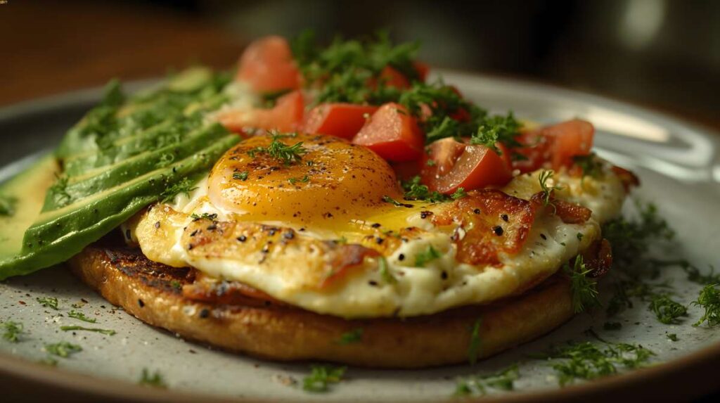 Jajecznica z boczkiem, kiełbasą i szczypiorkiem